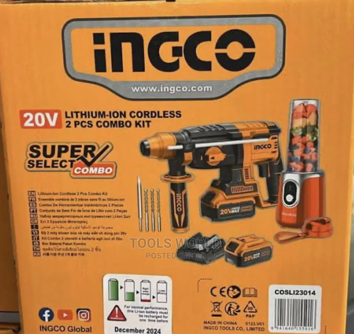 INGCO 20V Cordless Li-Ion Rotary Hammer 20V With Blender