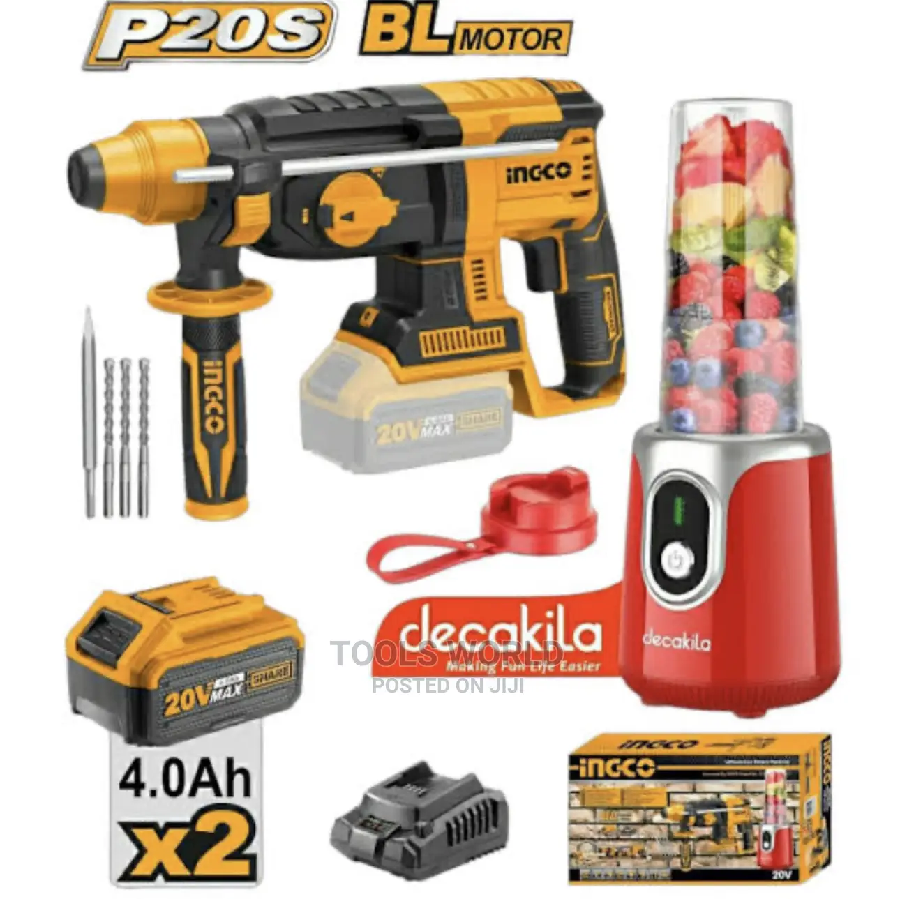 INGCO 20V Cordless Li-Ion Rotary Hammer 20V With Blender