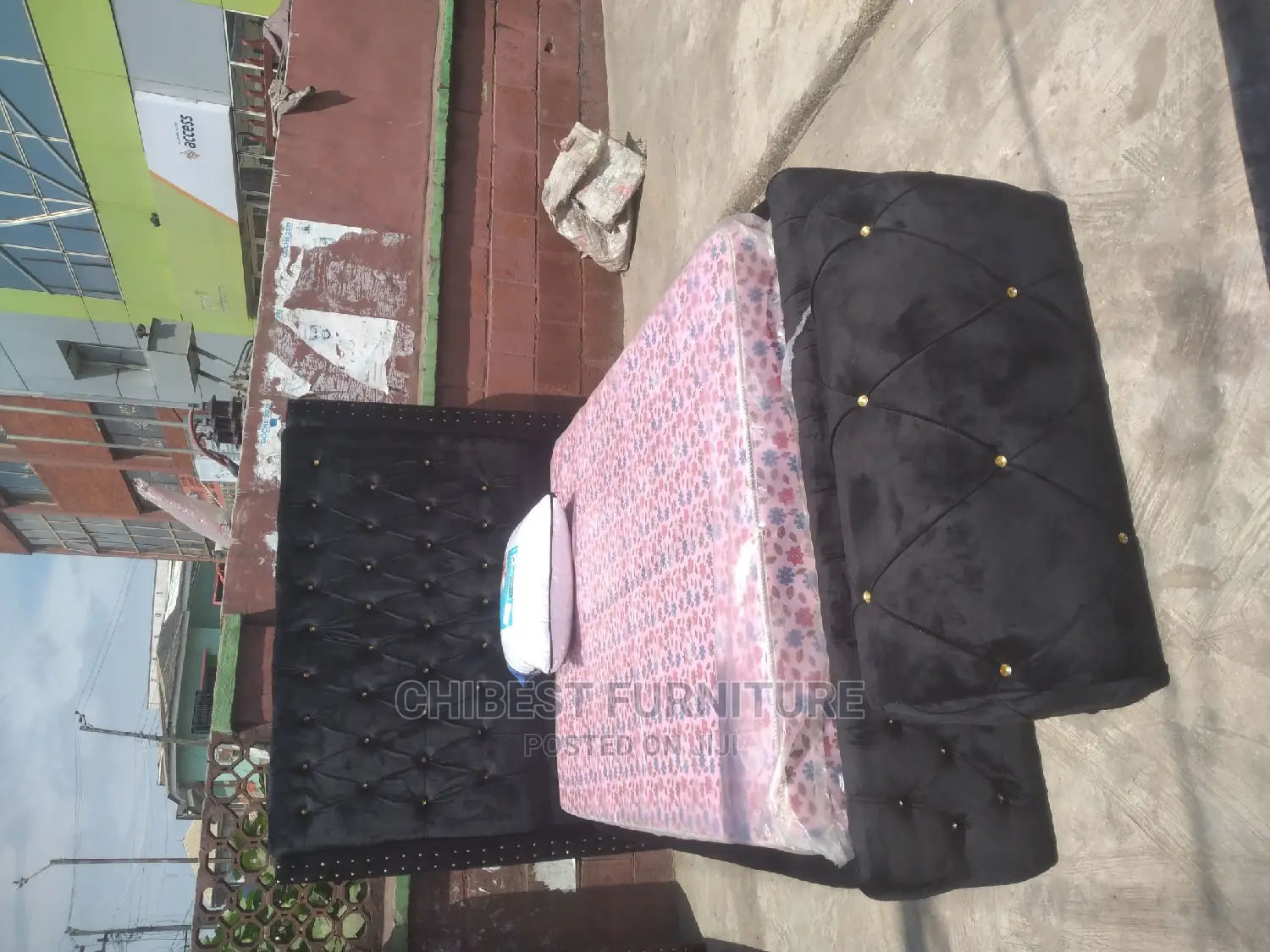 Quality 4.5by6 Upholstery Padded Bed Frame With One Ottoman.