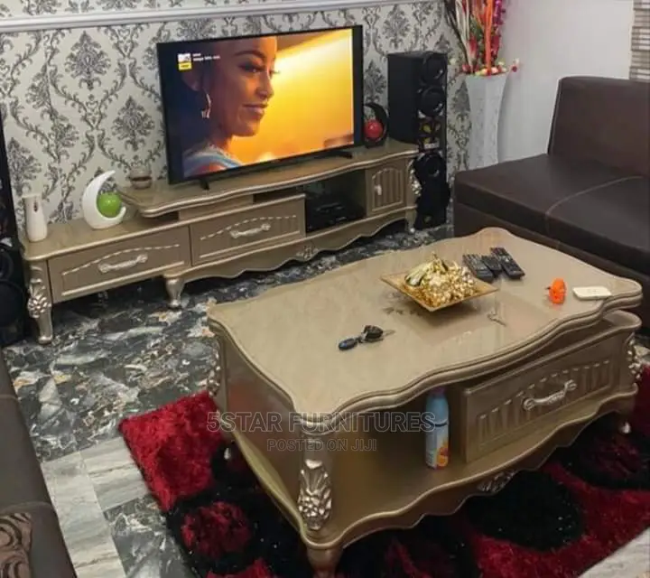 Royal Gold Center Table With Tv Console