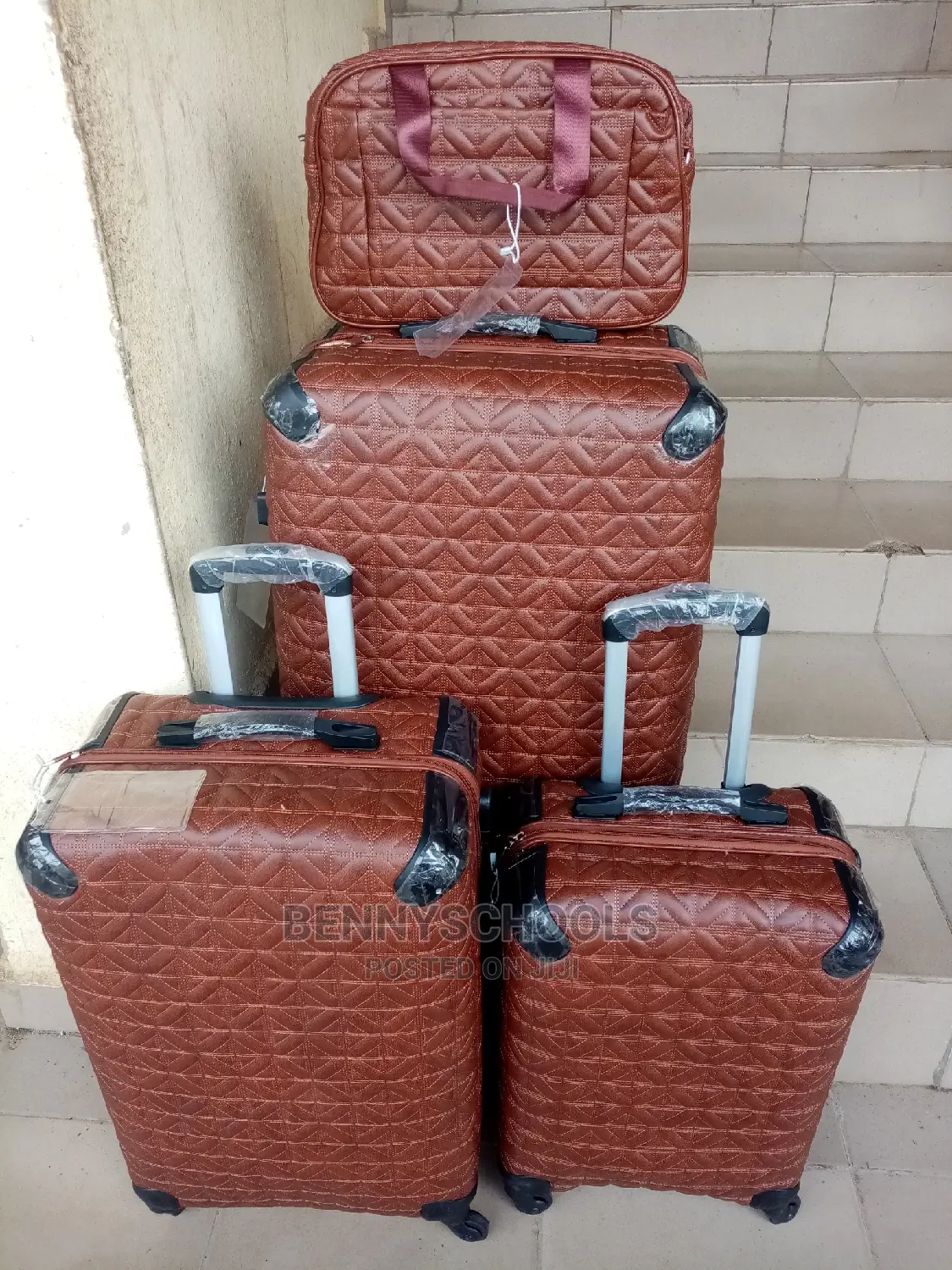 Set of 4 Draft Brown Leather Traveling Luggage Boxes
