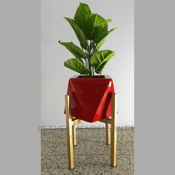Combo of Artificial Plants, Metal Stand and Fiberglass Vase
