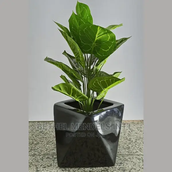 Combo of Artificial Plants, Metal Stand and Fiberglass Vase