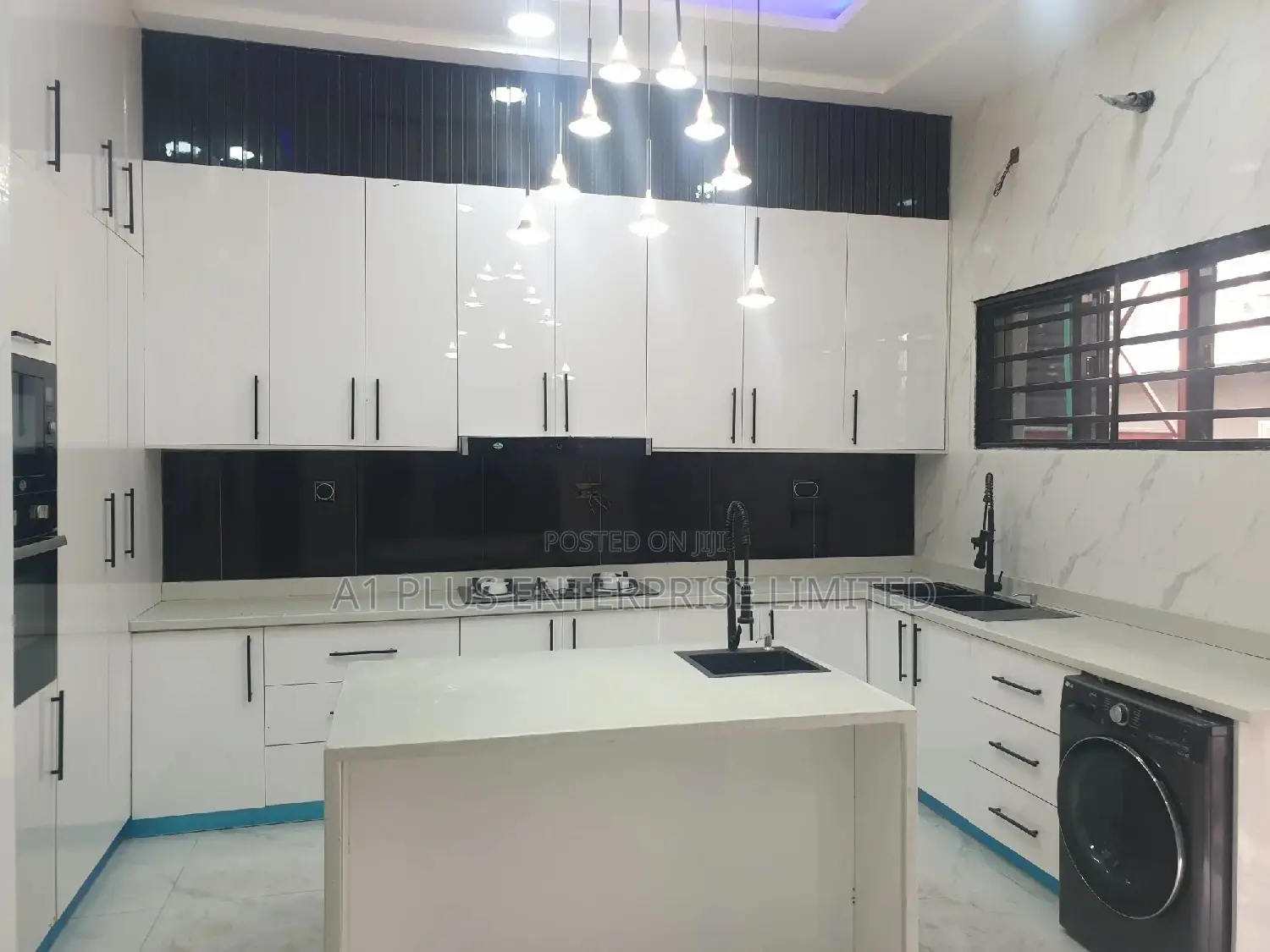 White Black Full Height Kitchen With Slats Pantry Unit
