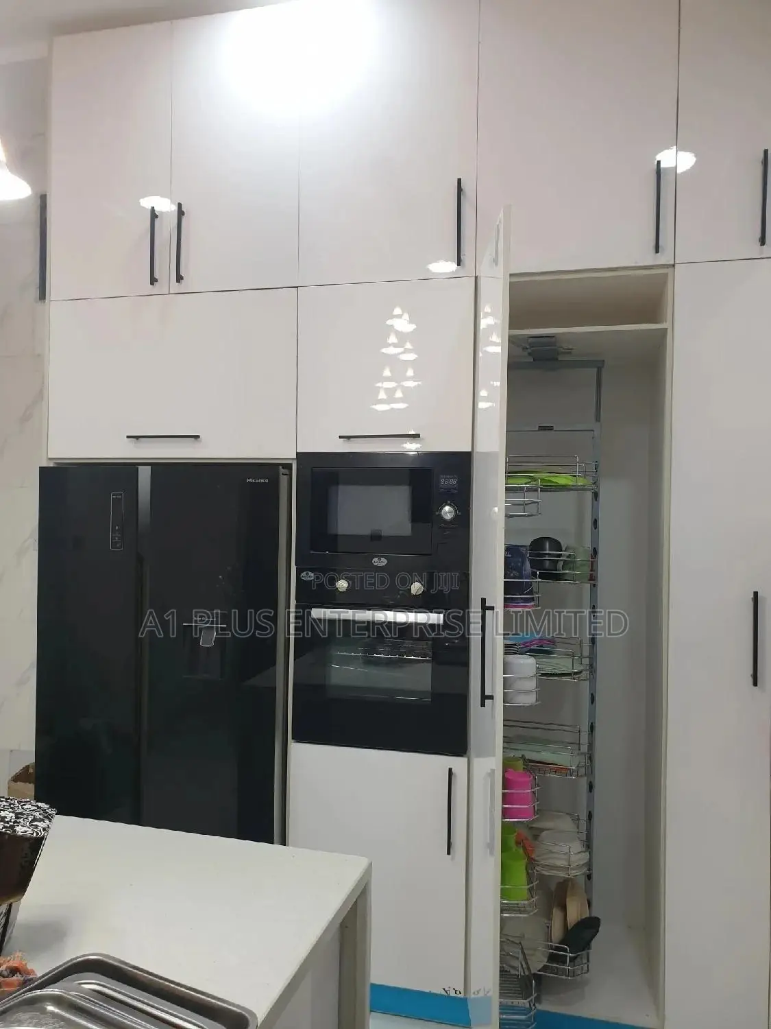 White Black Full Height Kitchen With Slats Pantry Unit