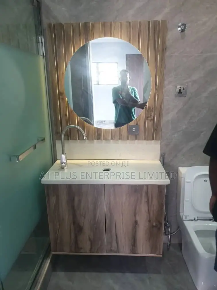 Toilet Vanity Cabinet With Lightning Mirror and Marble Top