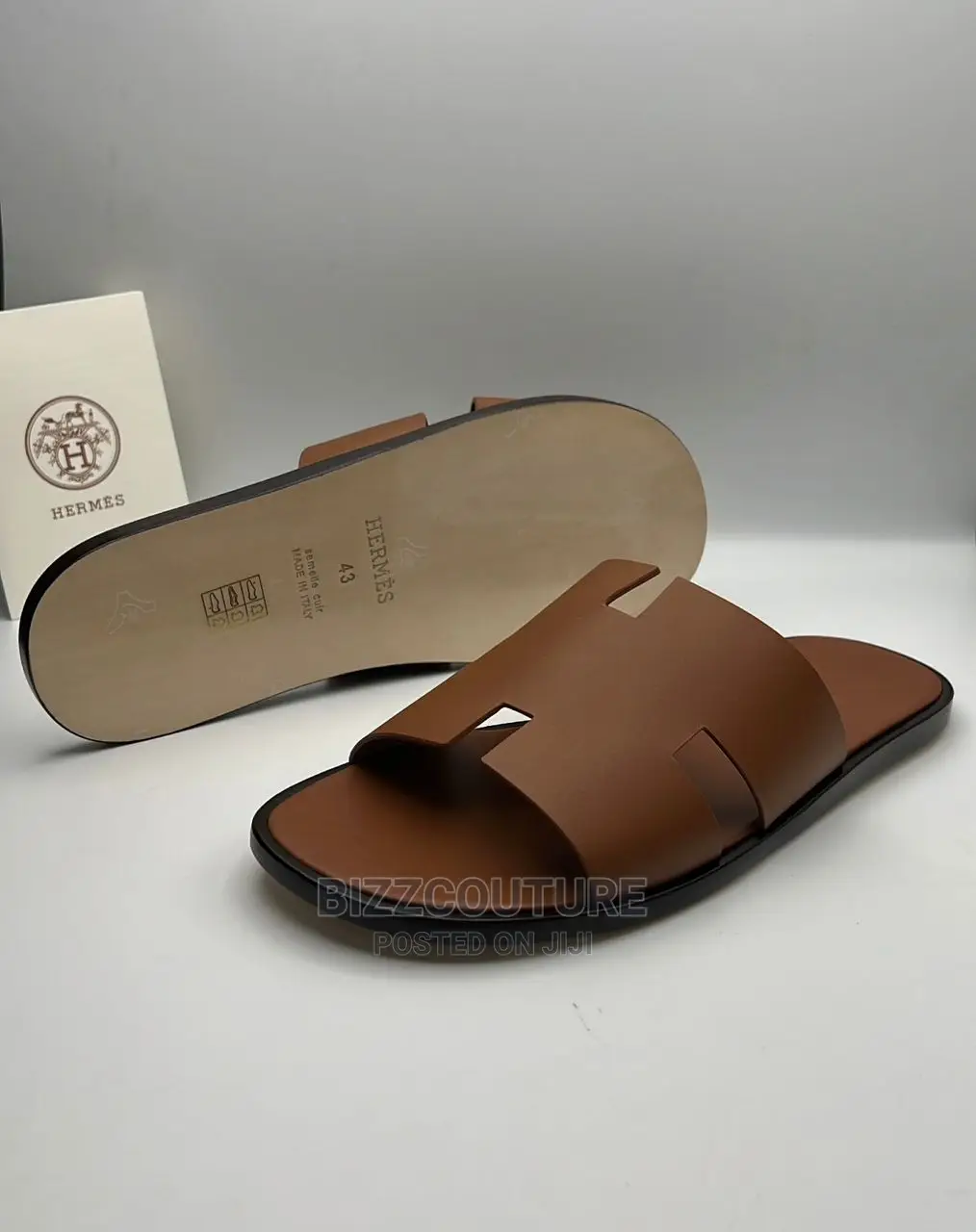 Original HERMES Leather Sole Slippers Available in Store
