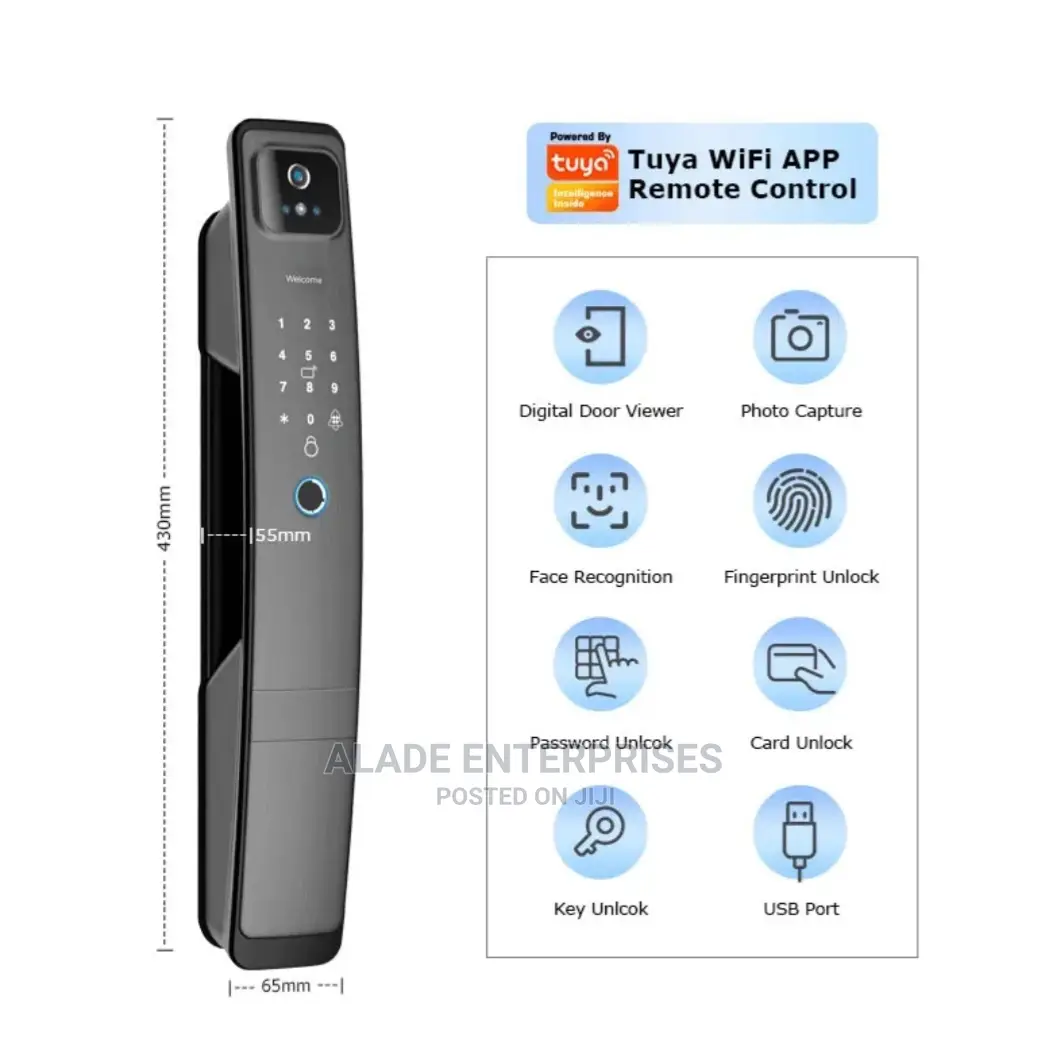 Face Recognition, Fingerprint Tuya Smart Lock APP/Key/Card