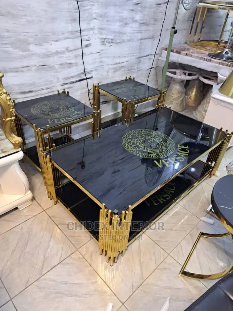Classic Versace Glass Table and Side Stool