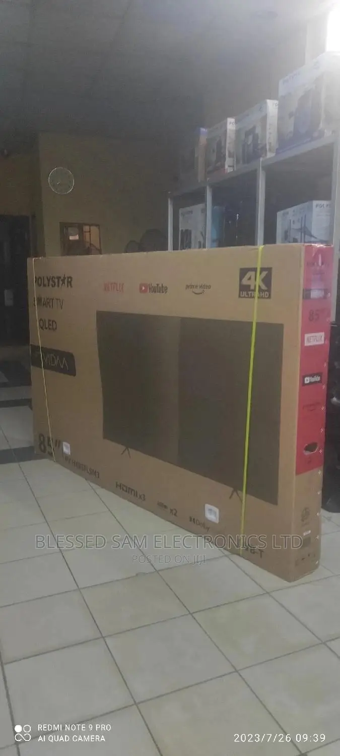New>Polystar 85"Inch Bluetooth Qled Flameles Smart Tv 2yrs