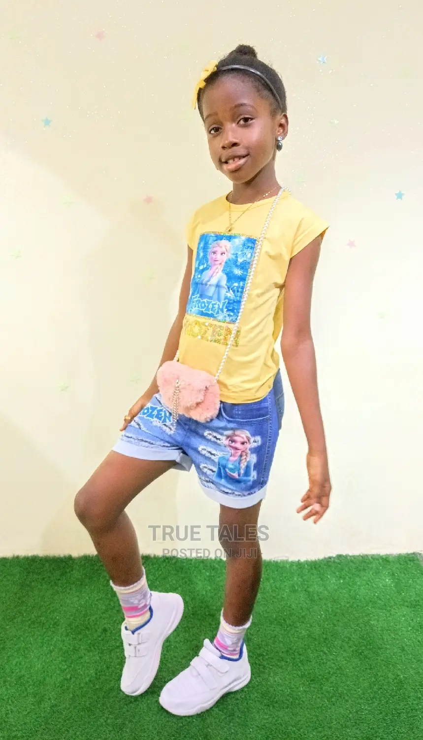 Turkey Frozen Top, Jeans Short And Hairband 3 In 1 Set