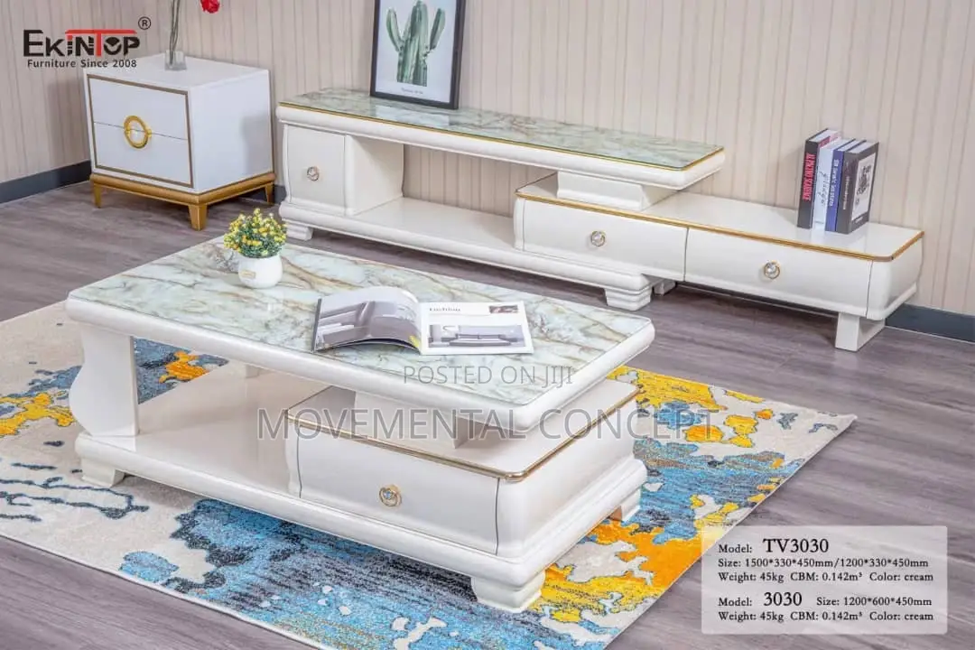 Glass Marble Center Table and Glass Marble Tv Stand