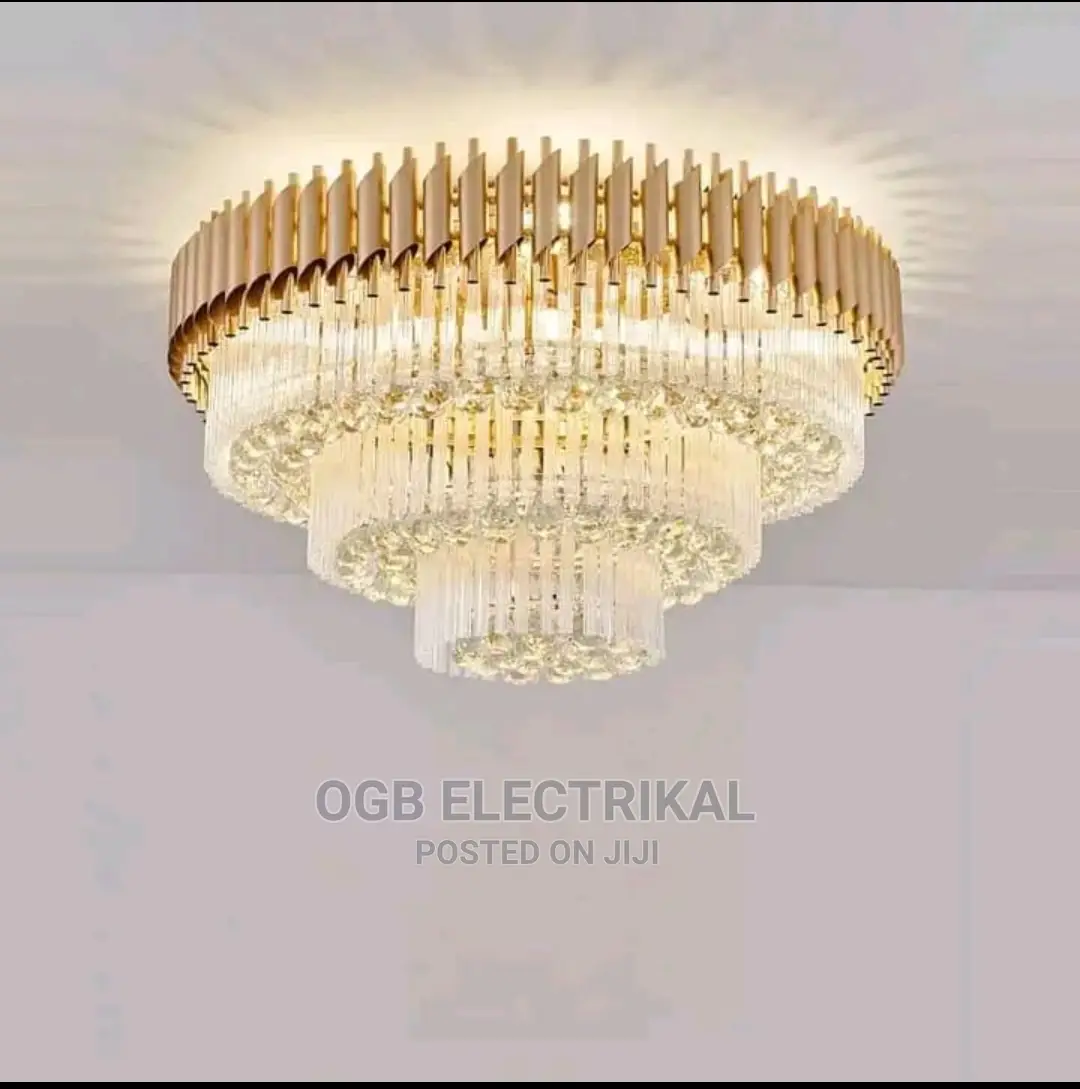 Round Golden Black Crystal Chandelier