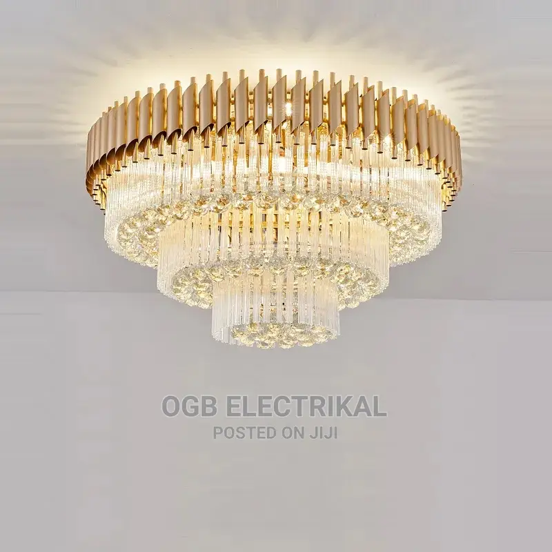 Round Golden Black Crystal Chandelier