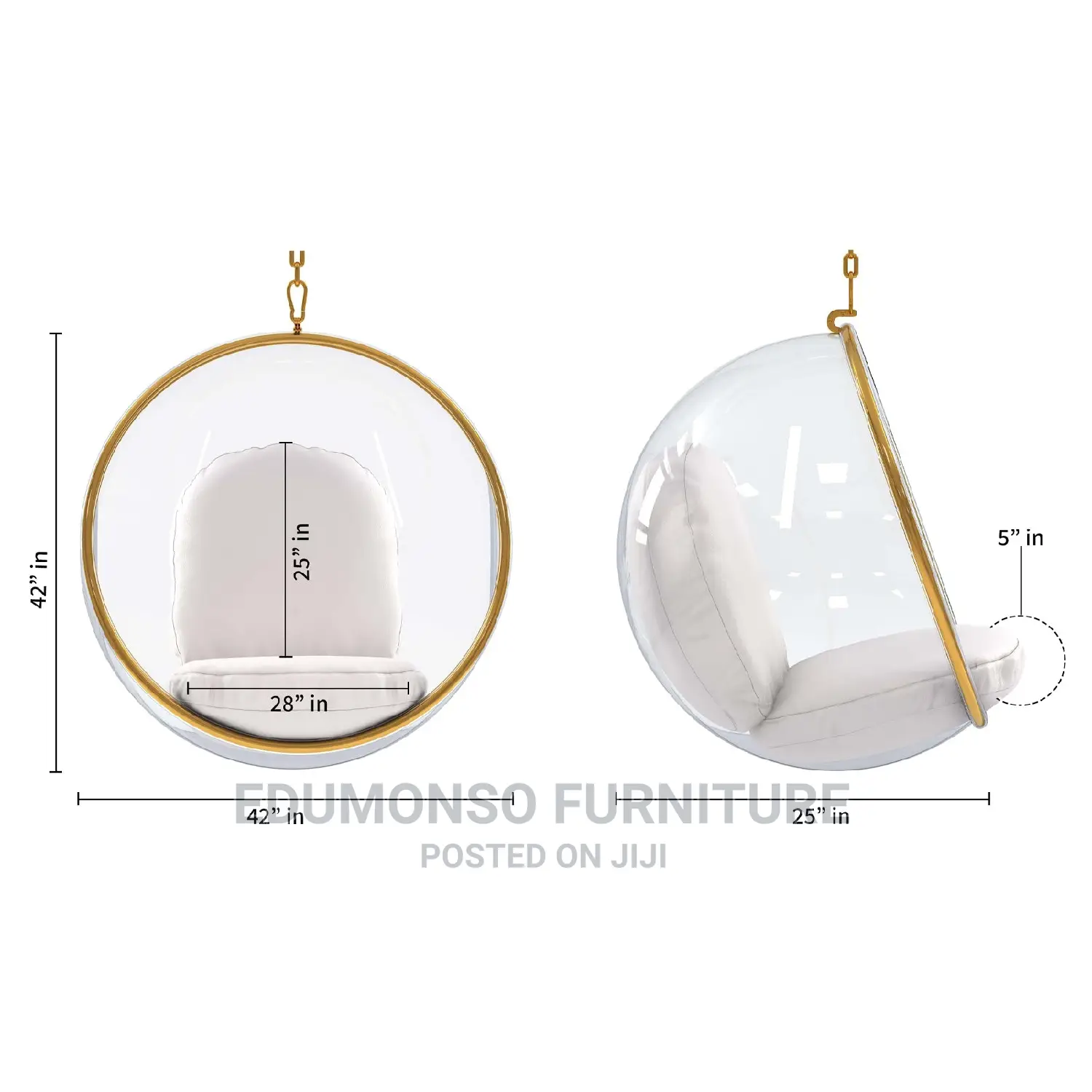Hanging Bubble Chair With Stand - Gold