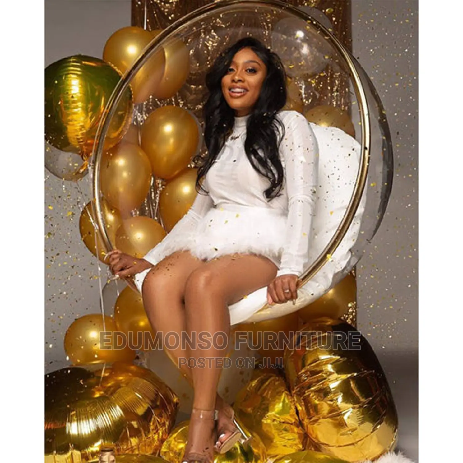 Hanging Bubble Chair With Stand - Gold