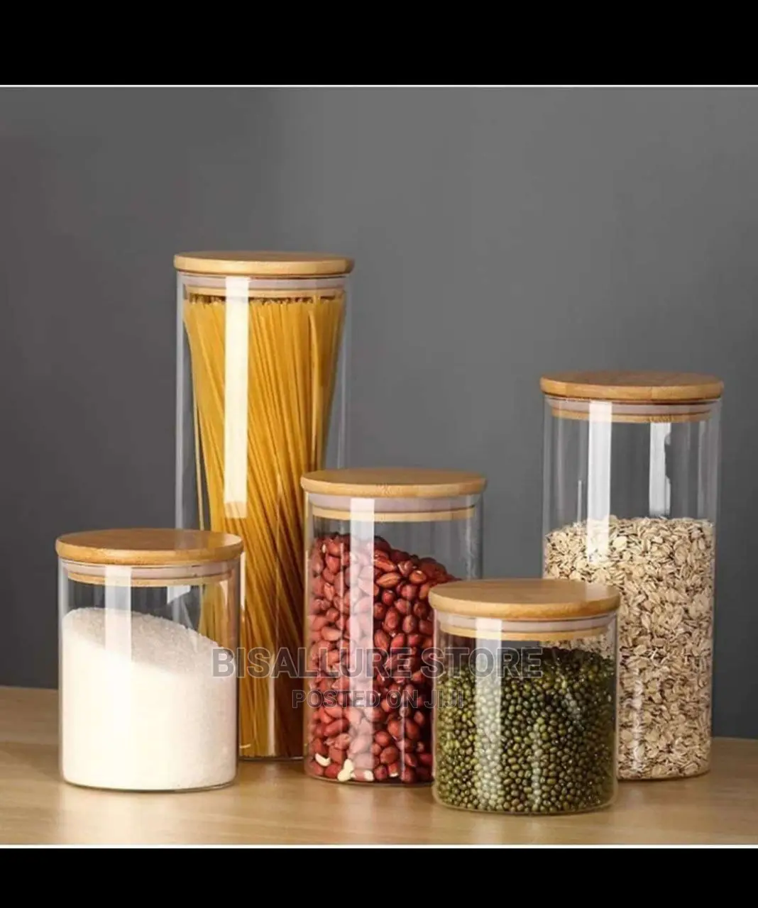 5 Pieces Glass Storage Jar With Bamboo Lid