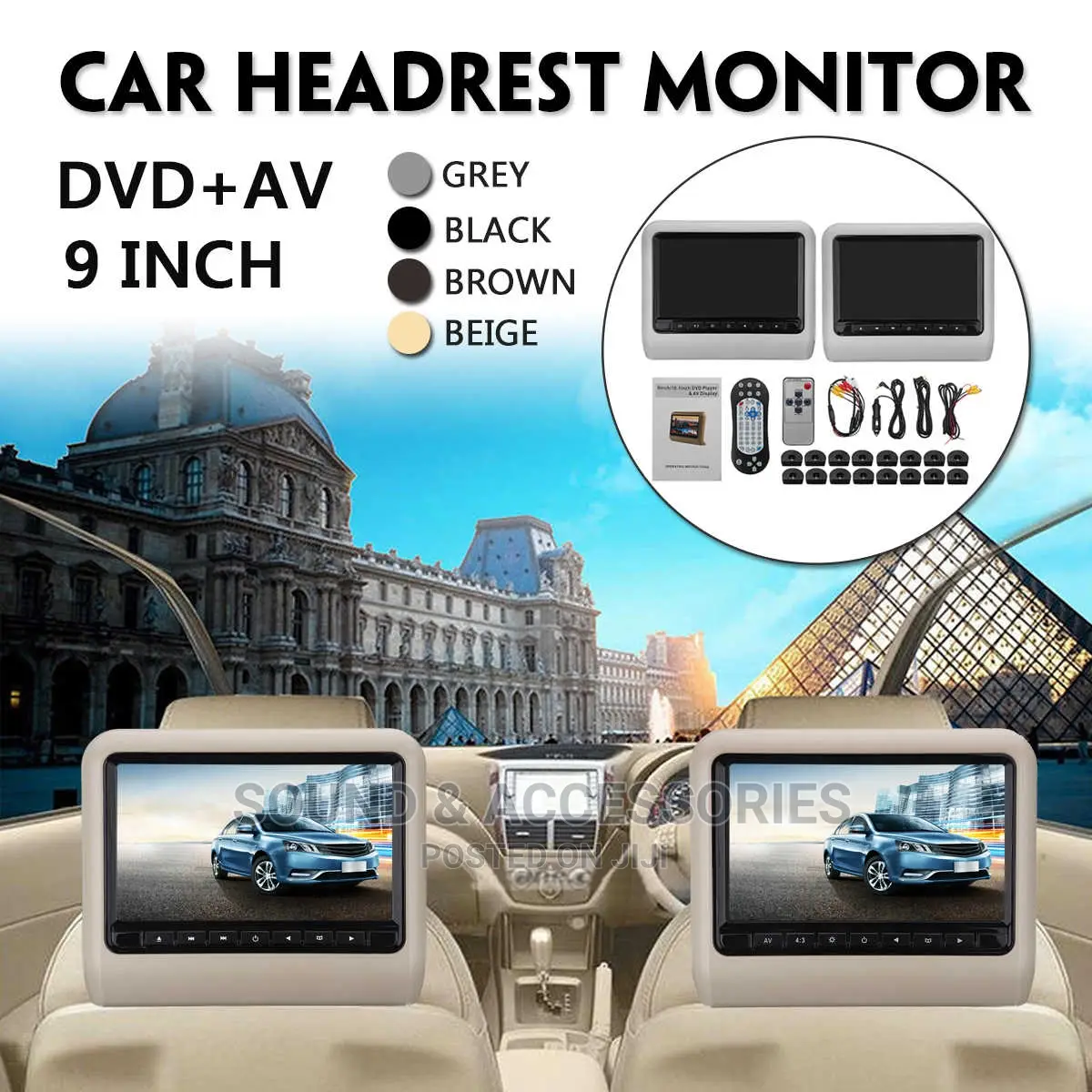 Car Seat 9" Headrest Biege Universal Dvd+Av Monitor Player(Formatic)