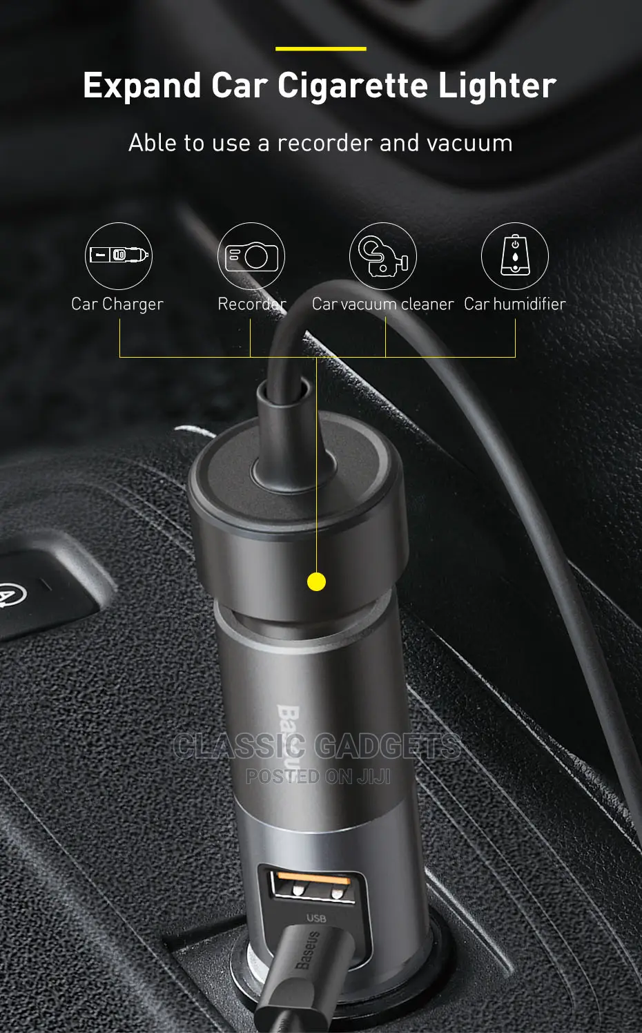 Baseus Car Charger With Cigarette Lighter Extension
