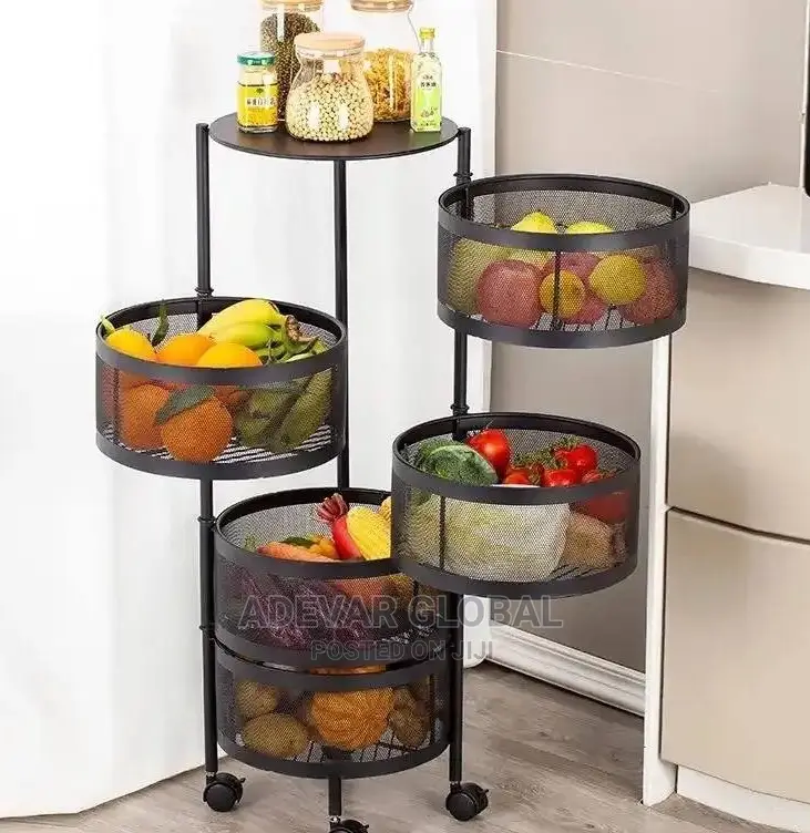 5 Tiers Kitchen Rotating Storage Shelves Rack With Metal