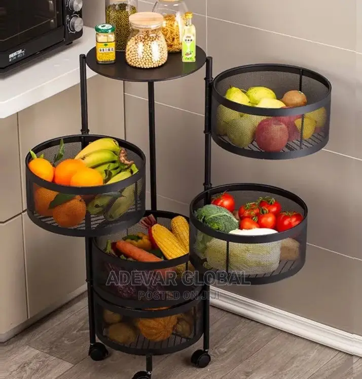 5 Tiers Kitchen Rotating Storage Shelves Rack With Metal