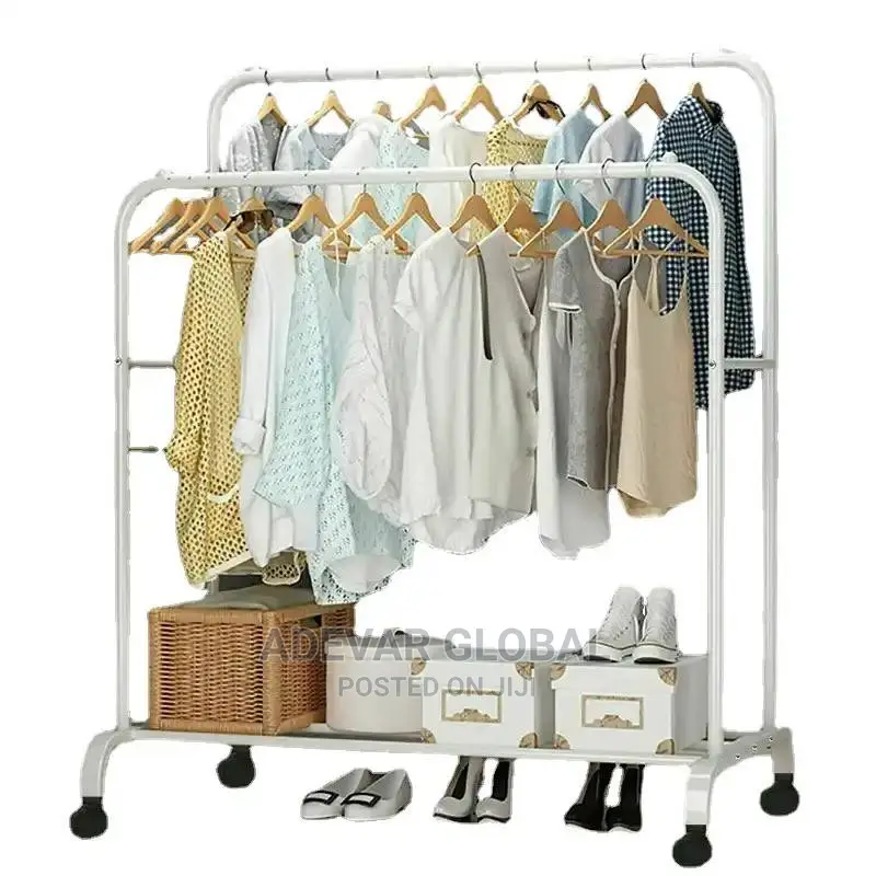 Double Pole Cloth Hanger Rack With Wheel Good for Boutique