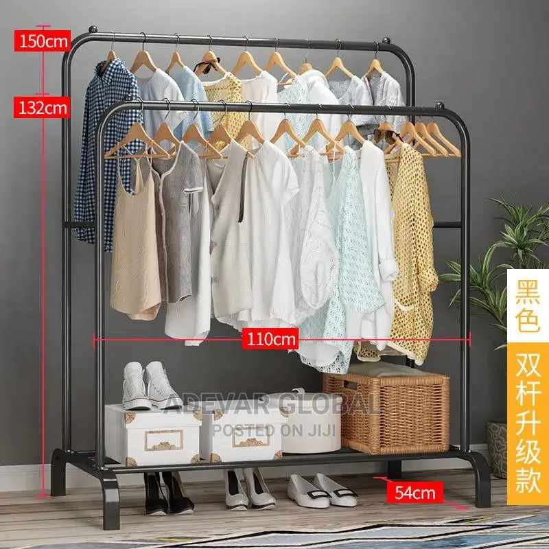 Double Pole Cloth Hanger Rack With Wheel Good for Boutique