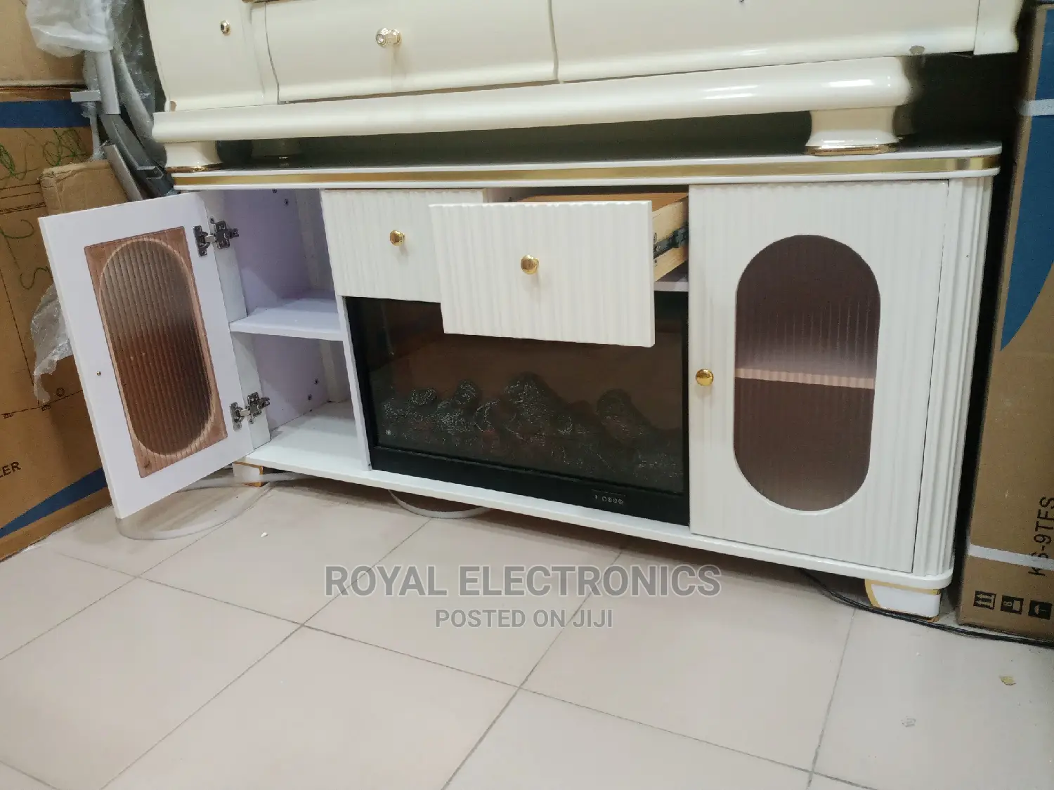 Standard White Fireplace Tv Stands With Double Drawer
