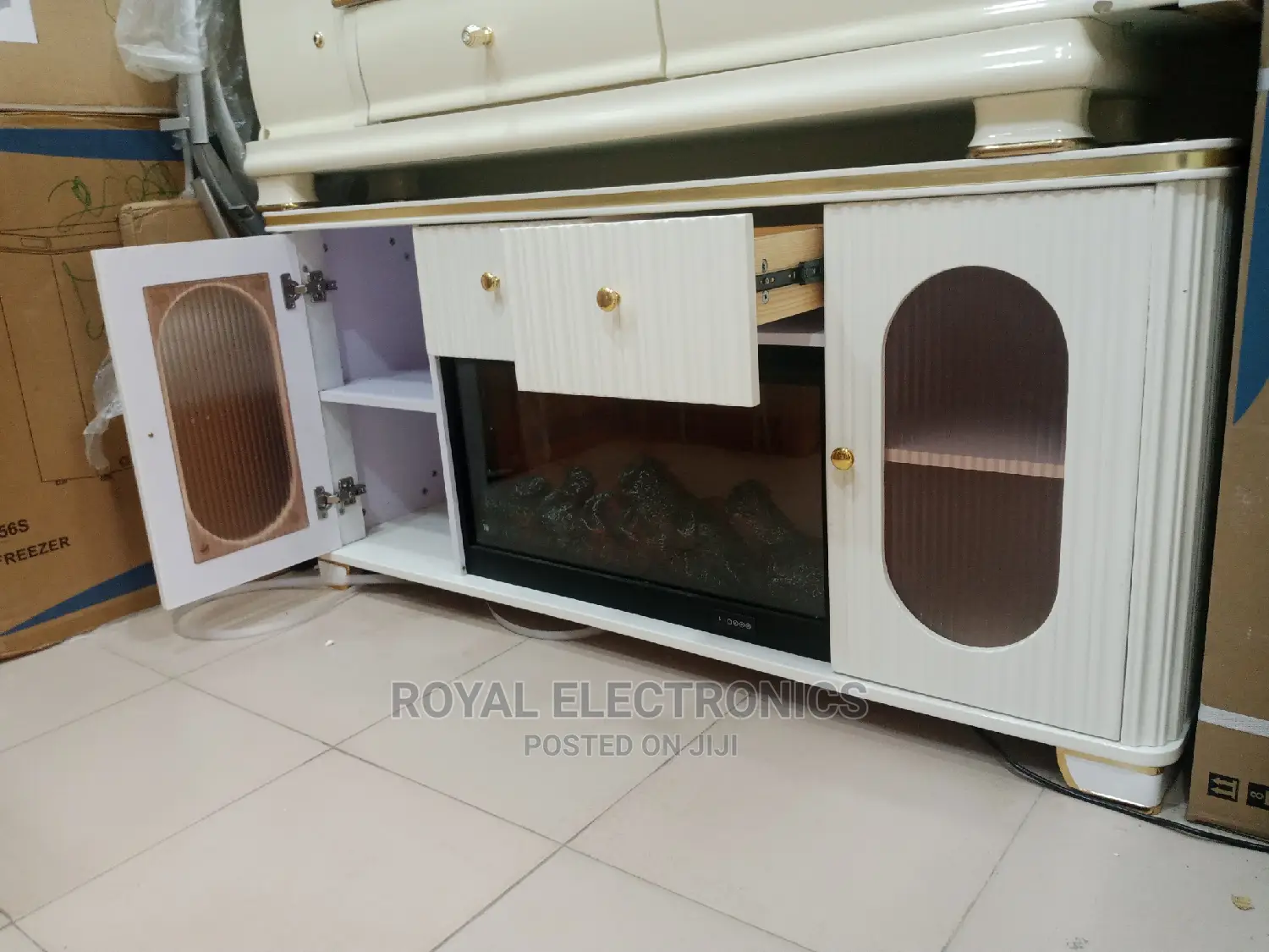 Standard White Fireplace Tv Stands With Double Drawer