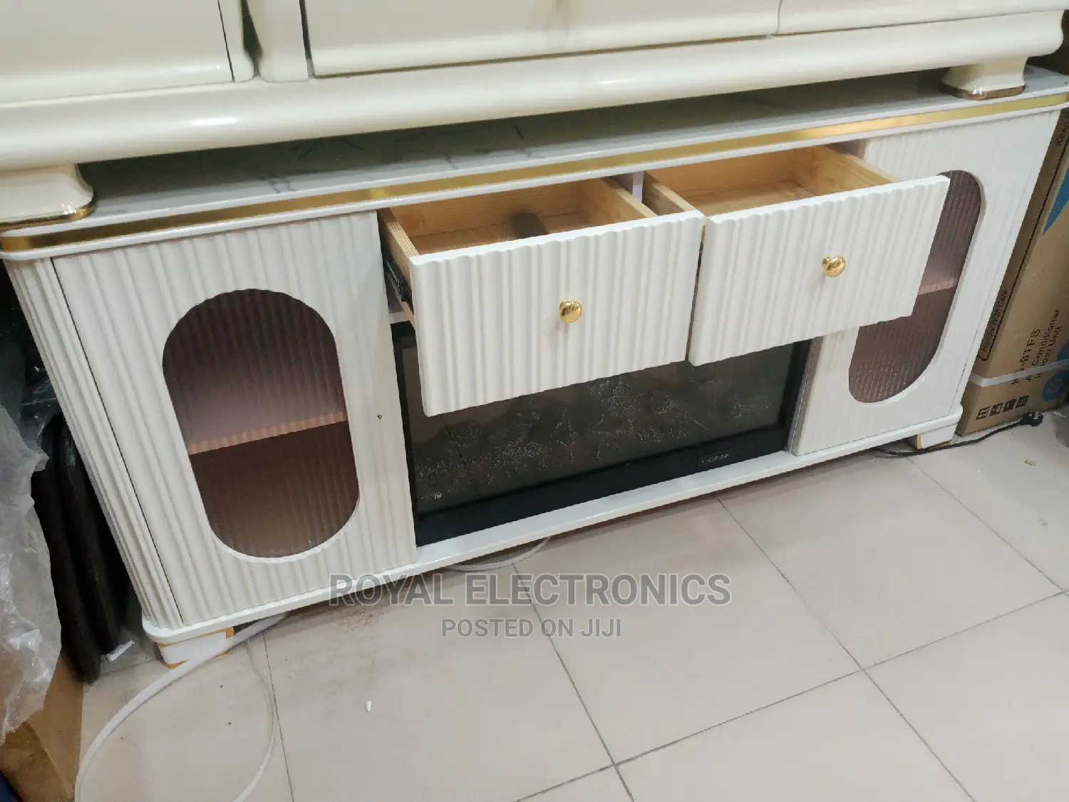 Top Class White Fireplace TV Stands With Double Drawer