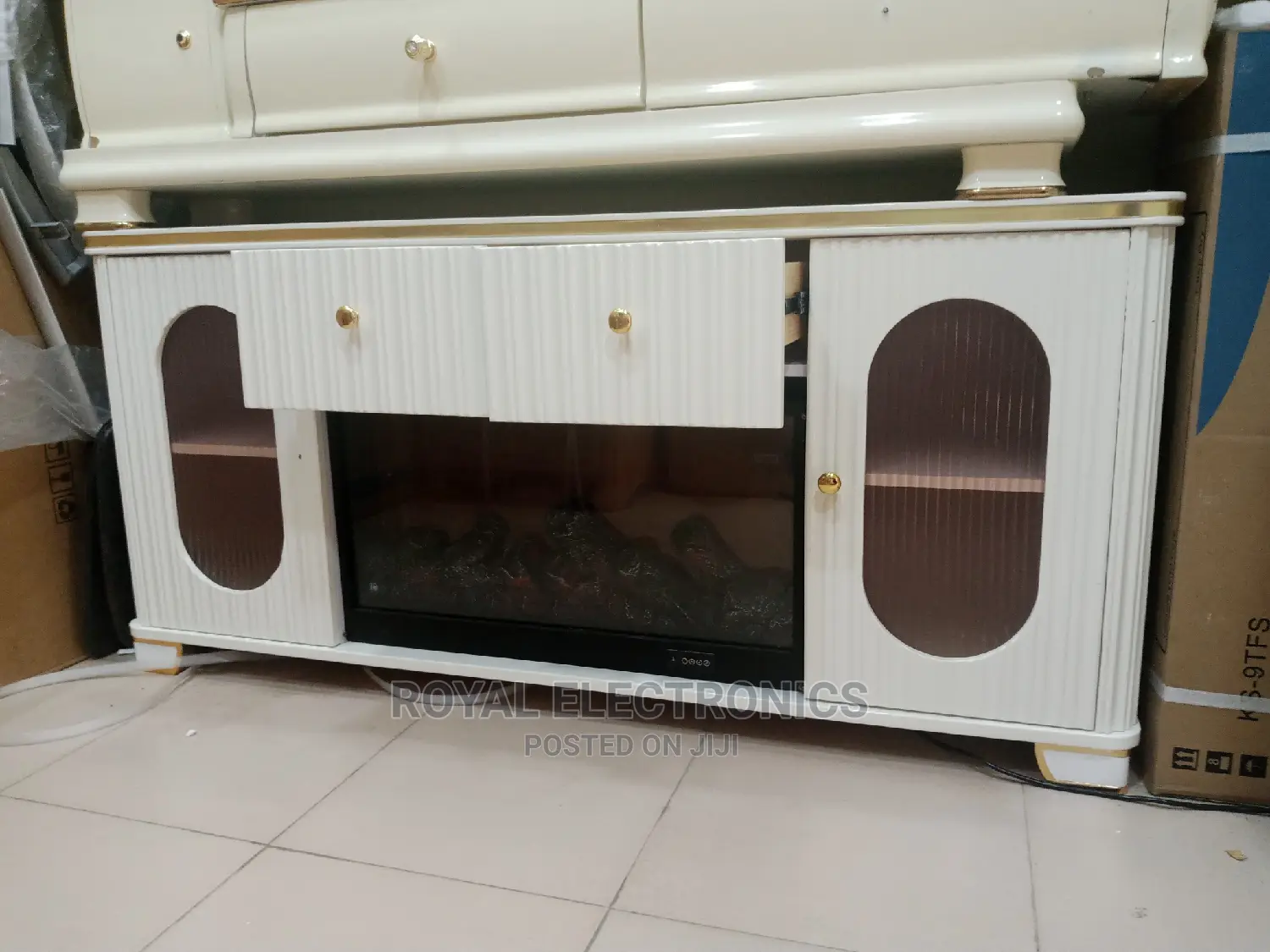Top Class White Fireplace TV Stands With Double Drawer