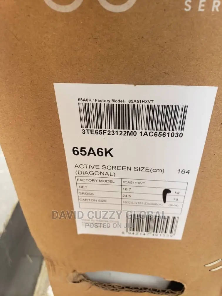 Original Hisense 65 Inches A6 Series Smart Tv