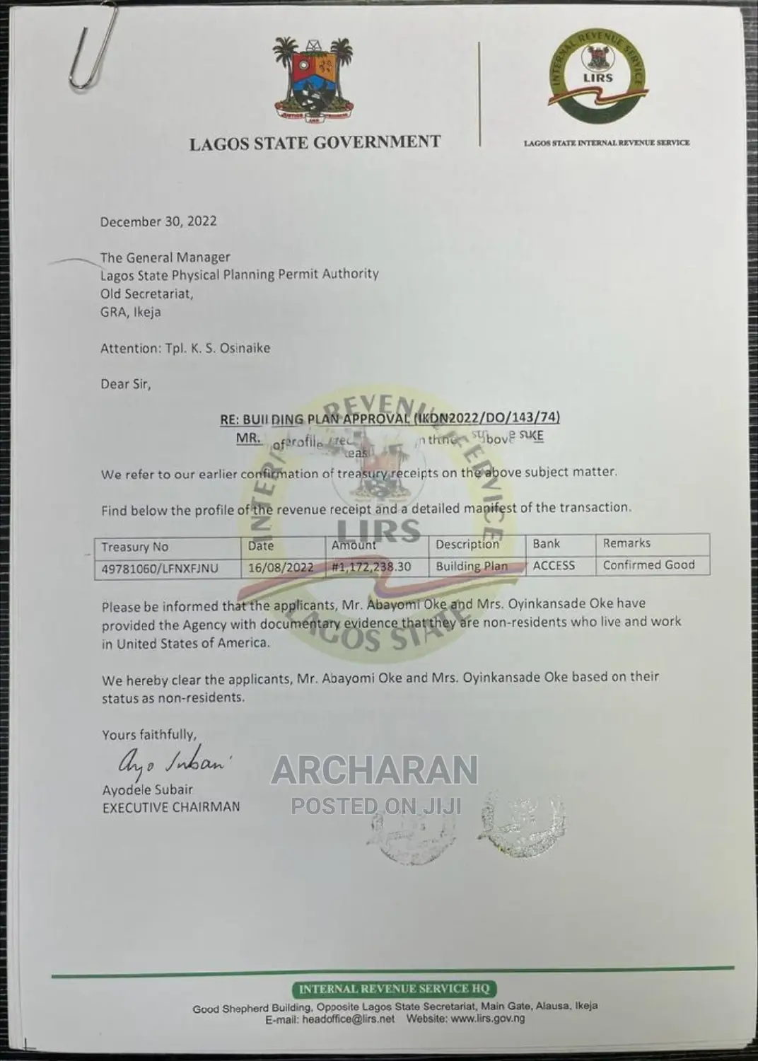 Processing of Building Approval, C of O Survey With Redcop