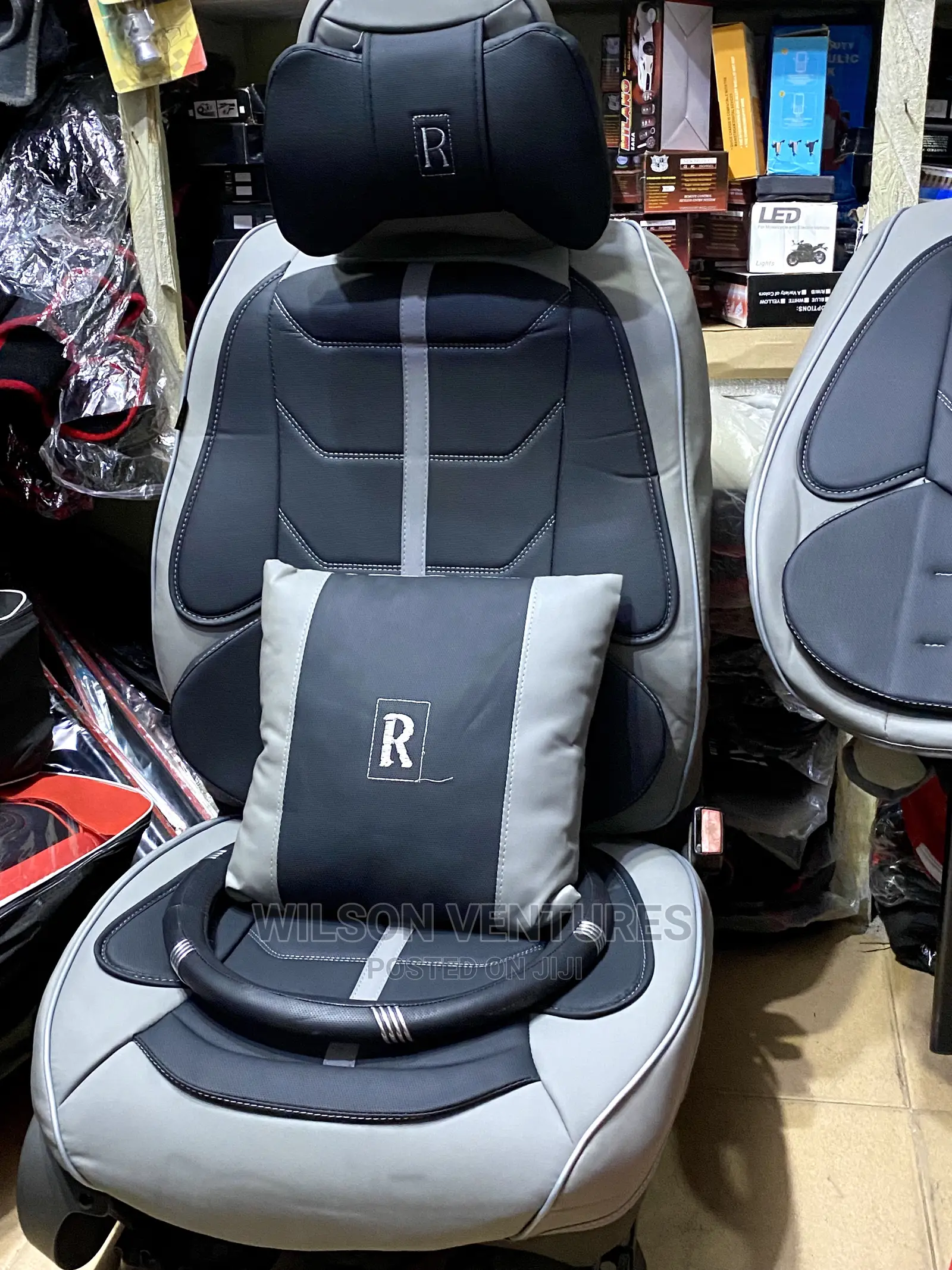 5 Seater High Leather Car Seat Cover Gray and Black