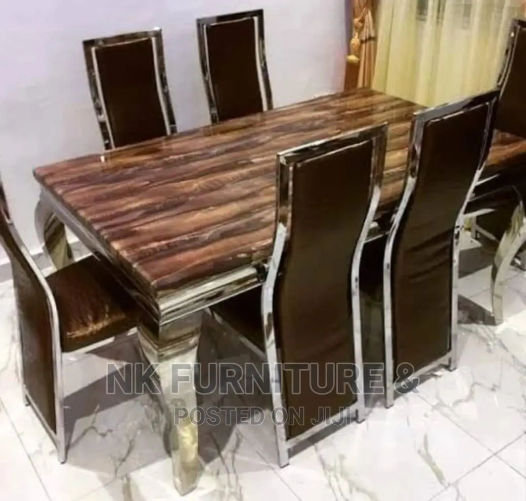 Marble Dining Set by Six Chairs With Animal Leg Stand