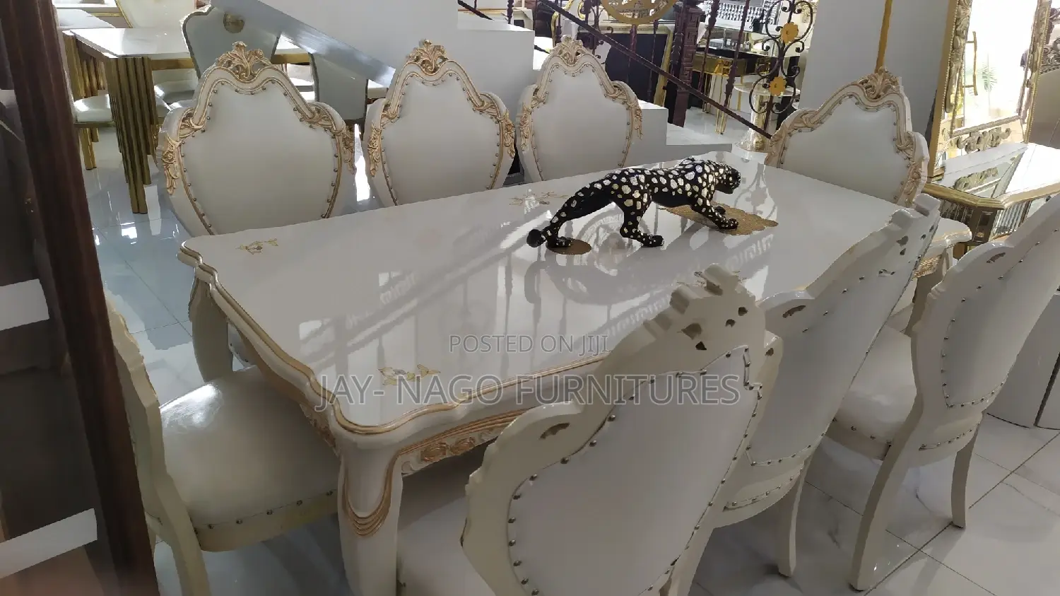 Royal Classic 8 Seater Wooden Dining Table Leather Chairs