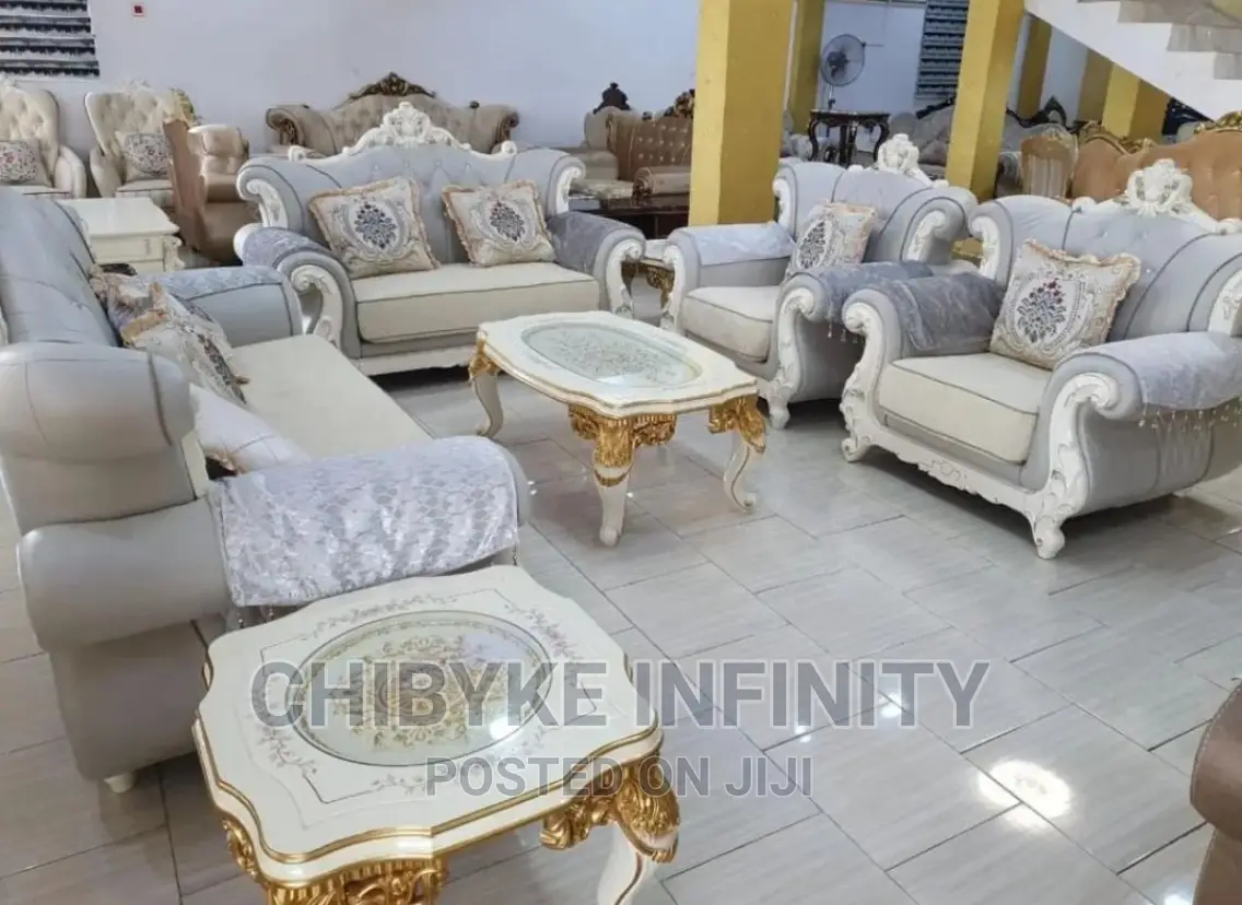 Luxury 7 Seater Living Room Fabric Made Royal Sofa Chair