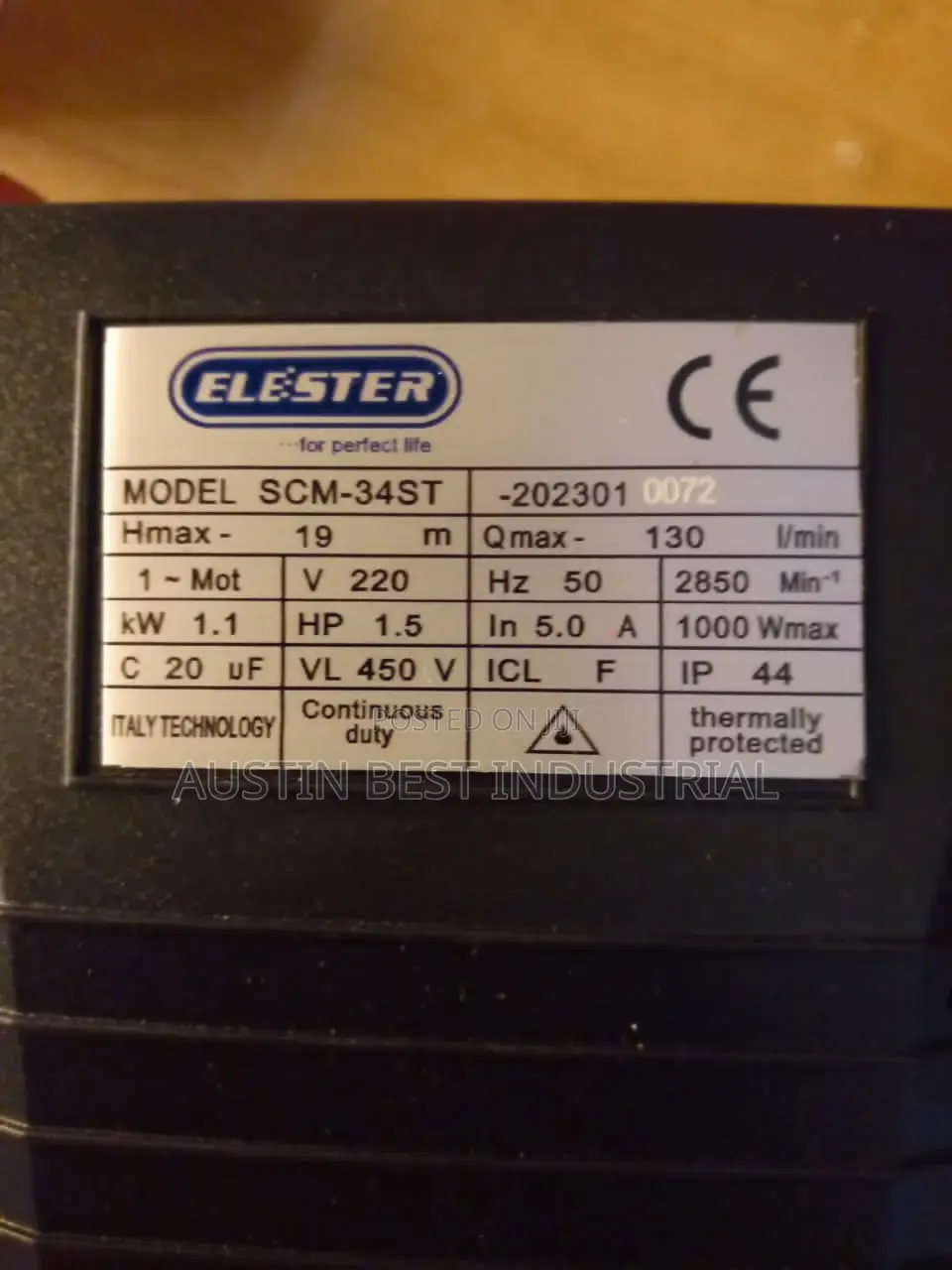 Stainless Steel Water Pump 1.5HP, 1.1kw,Single Phase.