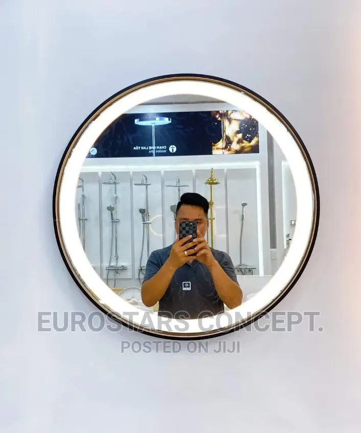 Round Black Frame Mirror With Light