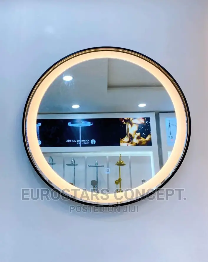 Round Black Frame Mirror With Light