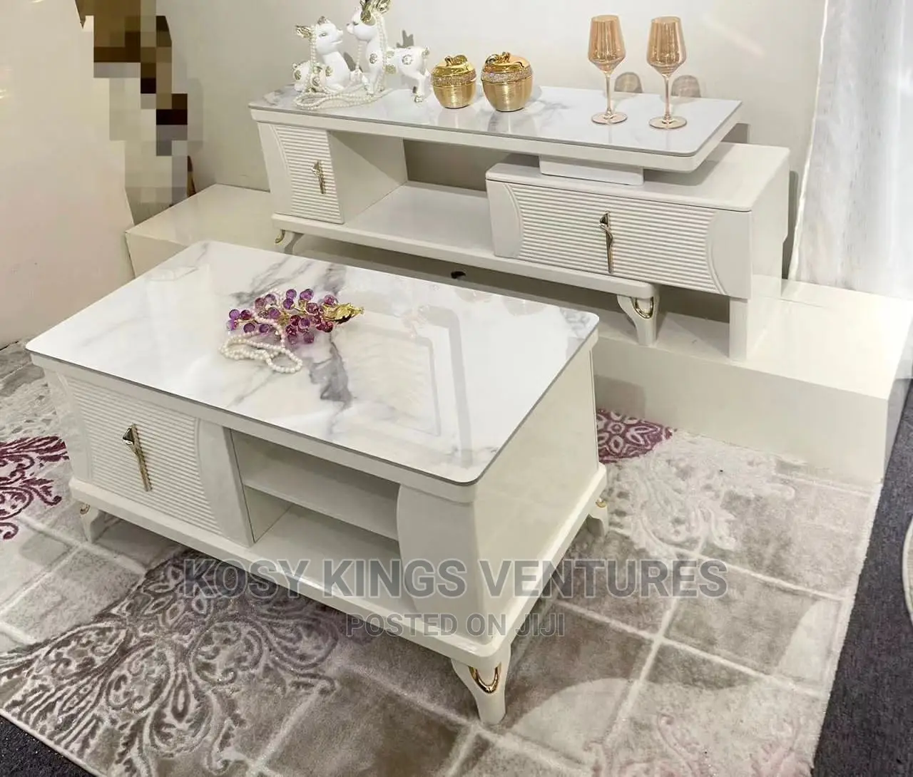 Luxurious Marble Top Tv Stand With Center Table