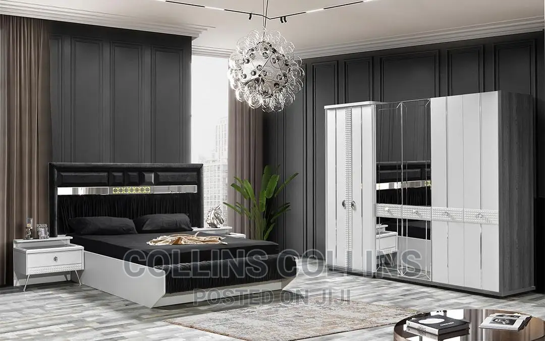 Luxury Turkish Bed With Side Mirrors and Wardrobe
