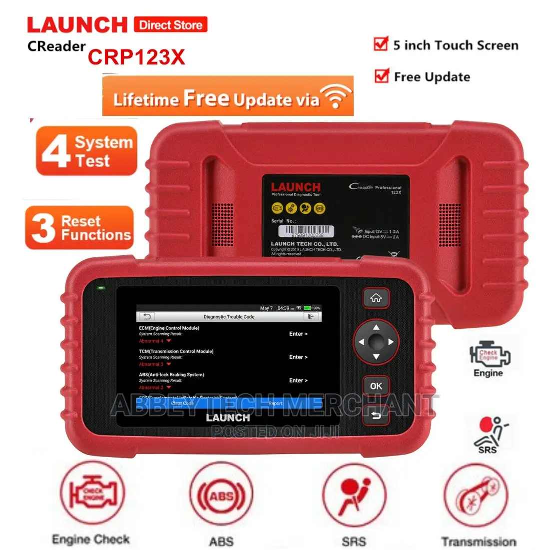 Launch Creader Crp123x Obd2 Cars Scanner Engine Abs SRS T/M