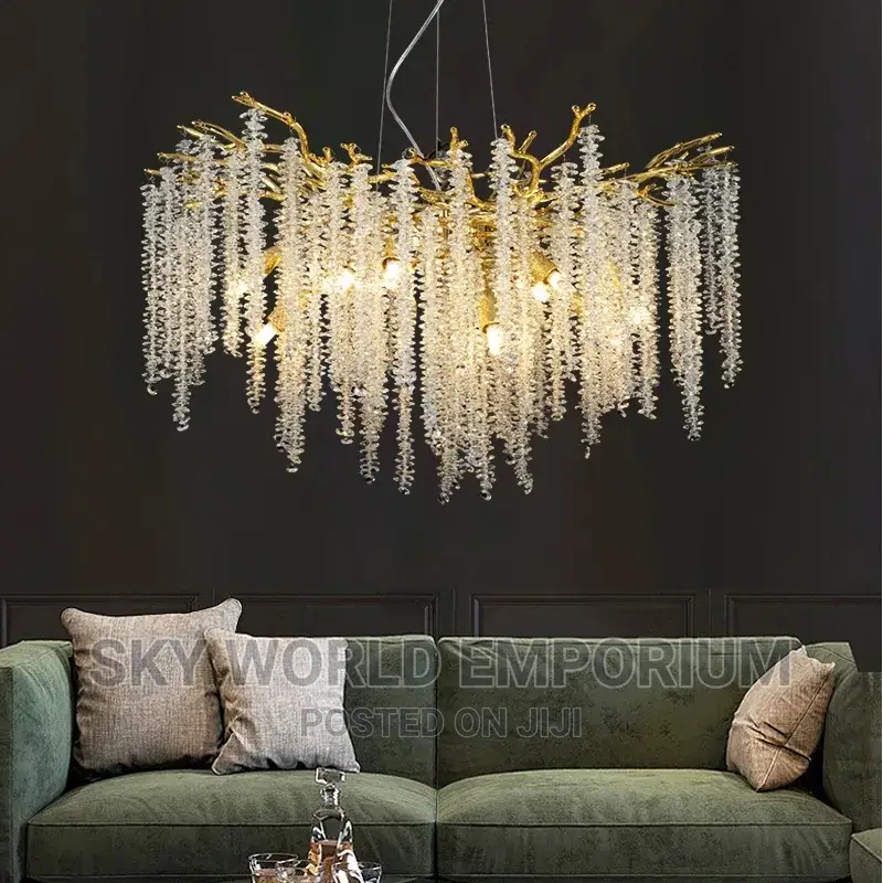 Crystal Luxury Gold Tree Branch Pendant Light Raindrop
