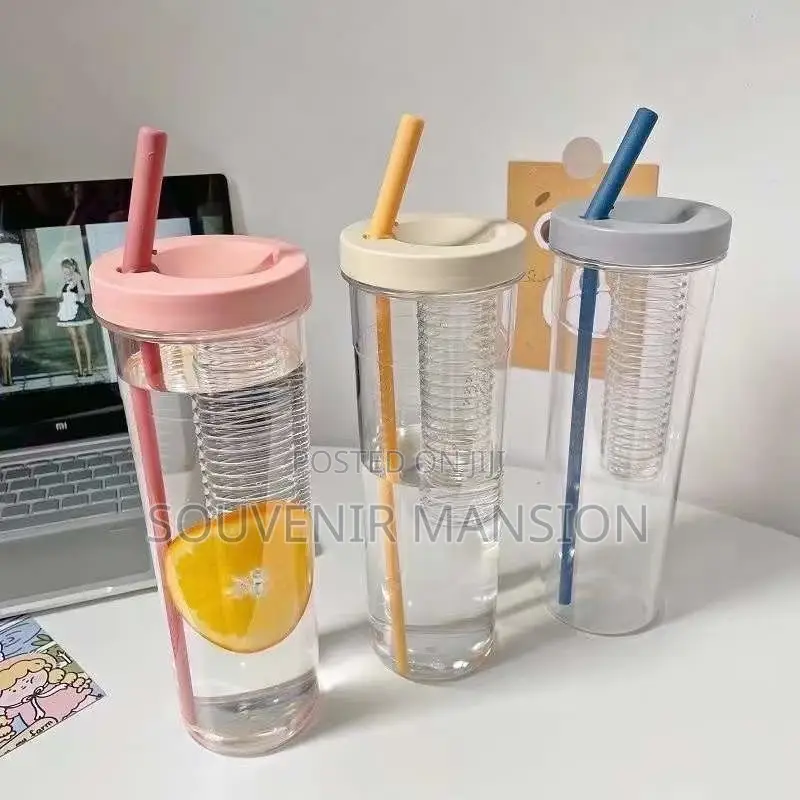 Transparent Water Bottle With Infuser and Straw