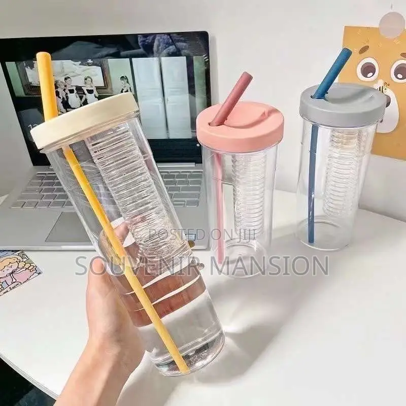 Transparent Water Bottle With Infuser and Straw