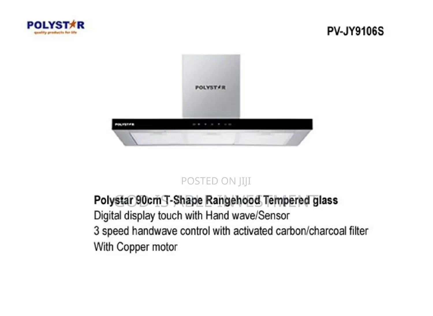 Polystar 90cm T-Shape Rangehood Tempered Glass PV-JY9106S