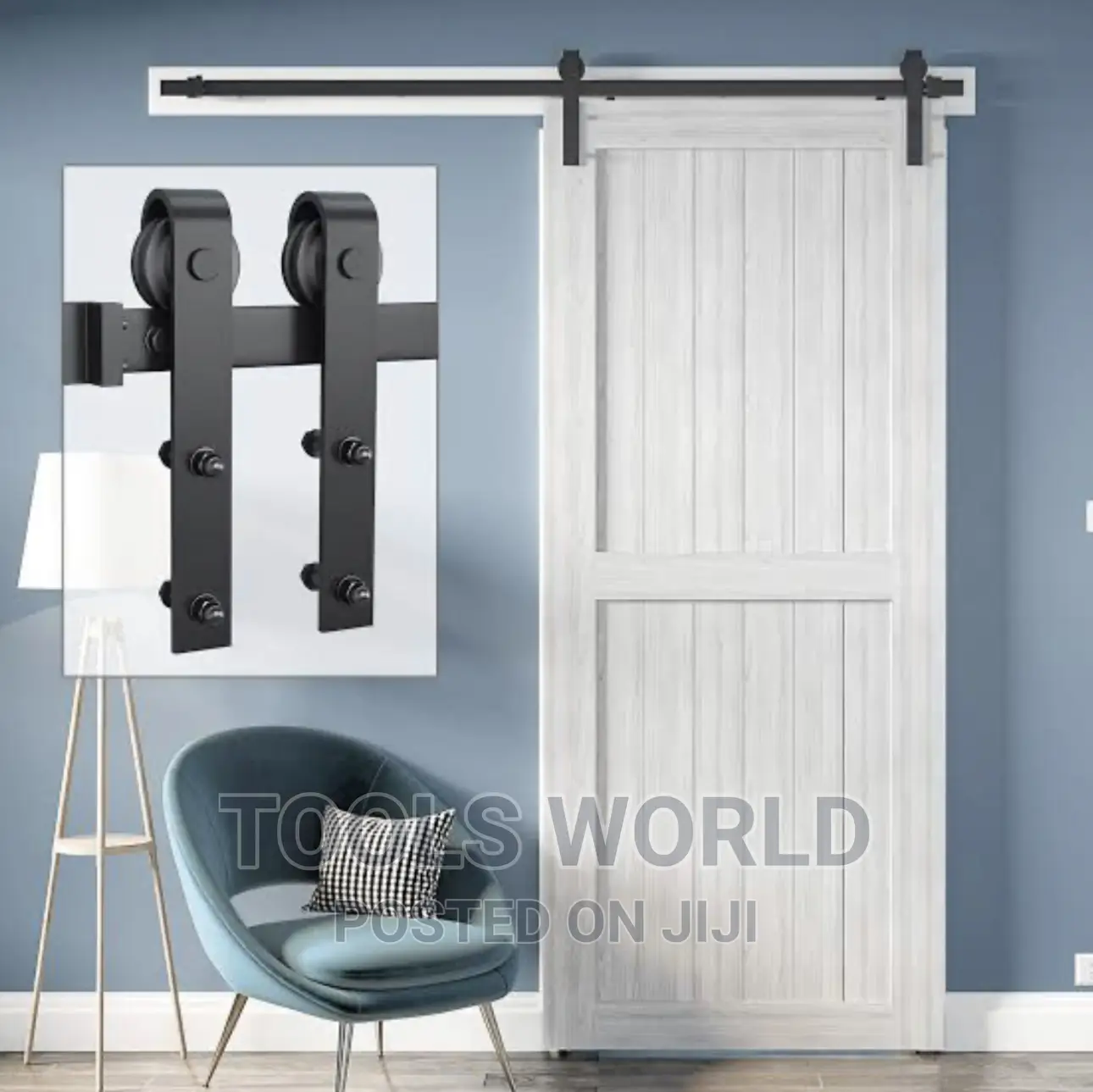6.6ft Barn Door Hardware Kit Heavy Duty Black Sliding Door