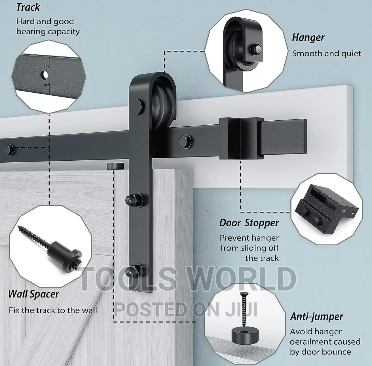 6.6ft Barn Door Hardware Kit Heavy Duty Black Sliding Door