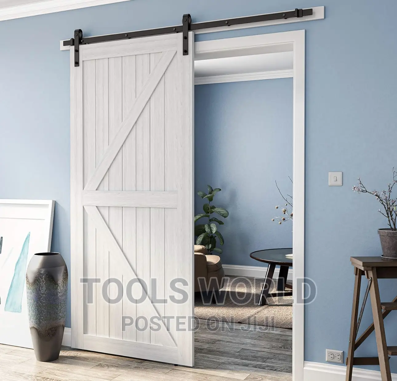 6.6ft Barn Door Hardware Kit Heavy Duty Black Sliding Door